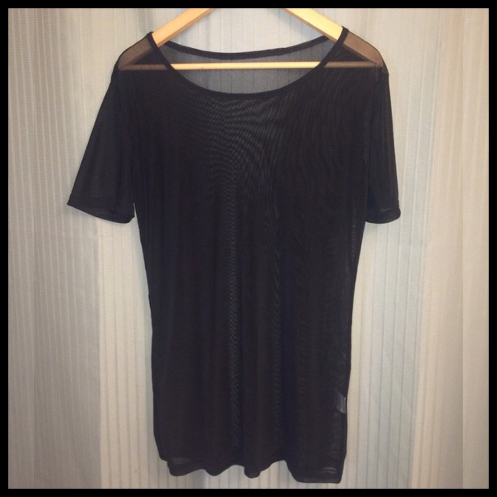 Black Mesh Fishnet Short Sleeve Dress Blouse